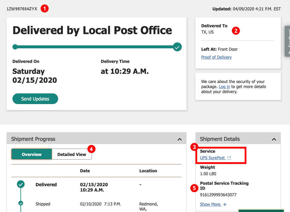 upsp tracking number package in transit